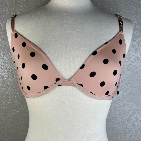 Victoria's Secret Other - Victoria’s Secret Beige & Black Polka Dot Tee Shirt Bra Unlined Underwire 32DDD